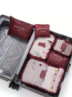 Travel Packing Cube Set - Burgundy "Secret Pouch"